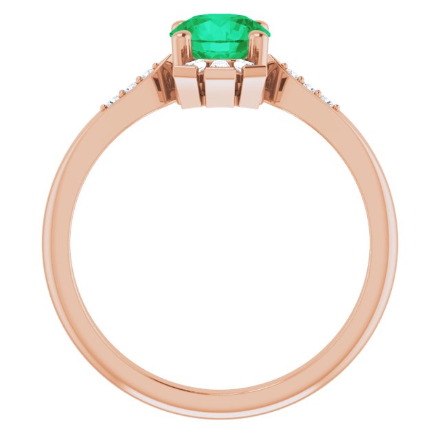 14K Gold Round Lab-Grown Emerald & Natural Diamond Accented Ring - Rose Gold - view 2