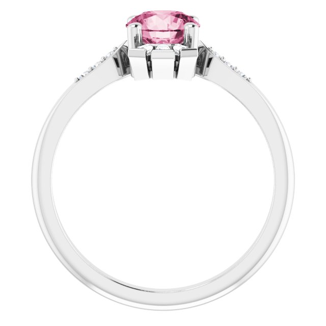 14K Gold Round Natural Pink Tourmaline & Natural Diamond Accented Ring – 6mm Stones - White Gold - view 2