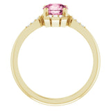 14K Gold Round Natural Pink Tourmaline & Natural Diamond Accented Ring – 6mm Stones - Yellow Gold - view 2