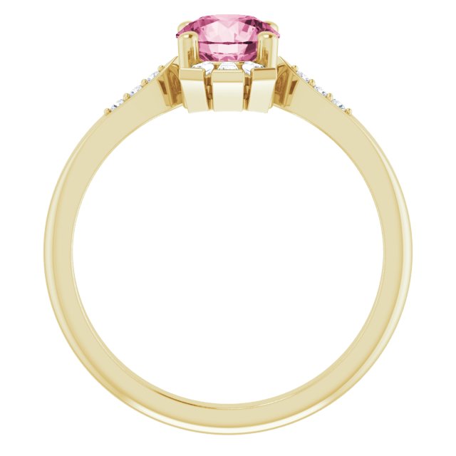 14K Gold Round Natural Pink Tourmaline & Natural Diamond Accented Ring – 6mm Stones - Yellow Gold - view 2