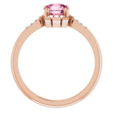 14K Gold Round Natural Pink Tourmaline & Natural Diamond Accented Ring – 6mm Stones - Rose Gold - view 2