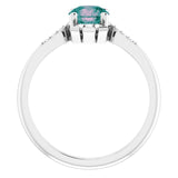 14K Gold Round Lab-Grown Alexandrite & Natural Diamond Accented Ring - White Gold - view 2