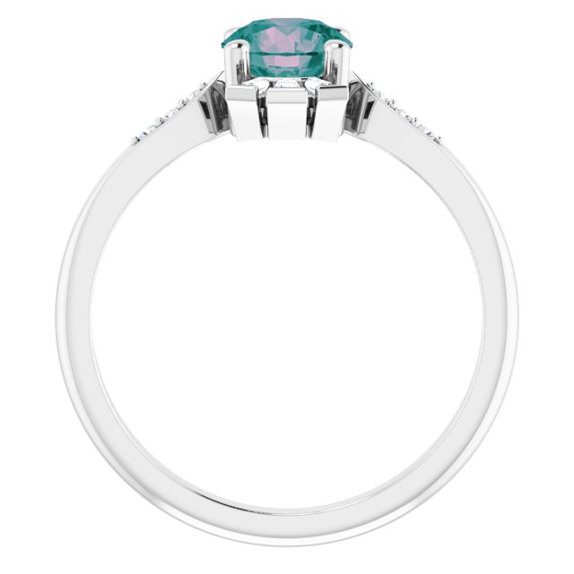 14K Gold Round Lab-Grown Alexandrite & Natural Diamond Accented Ring - White Gold - view 2