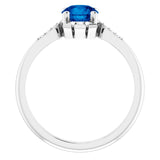 Platinum Round Natural Blue Sapphire & Natural Diamond Accented Ring – 6mm Stones - view 2