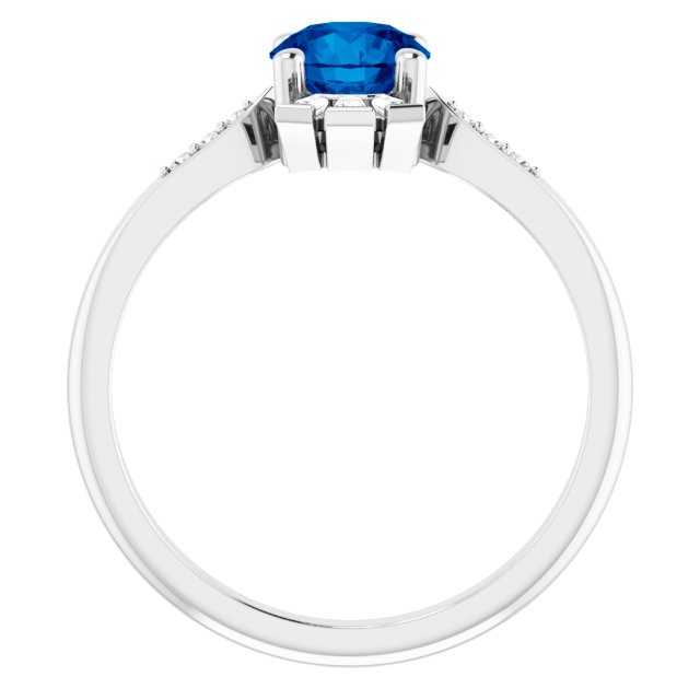 Platinum Round Natural Blue Sapphire & Natural Diamond Accented Ring – 6mm Stones - view 2