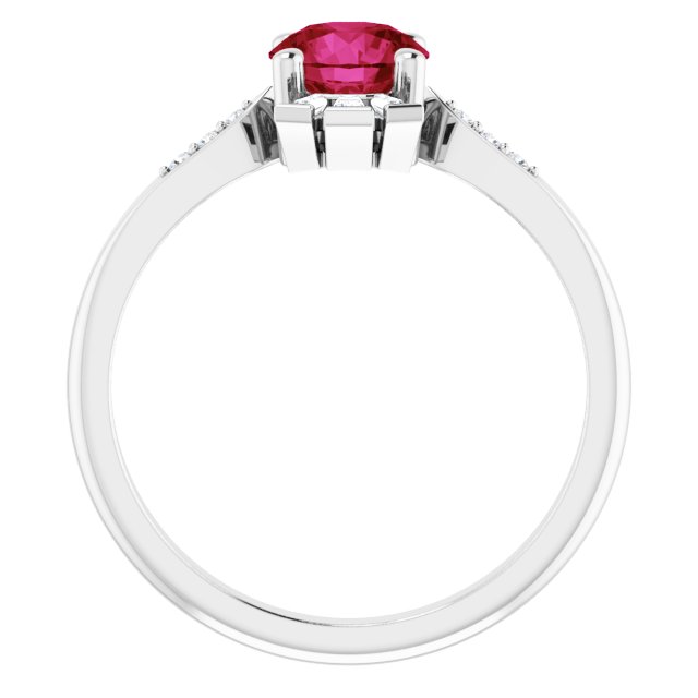 14K Gold Round Lab-Grown Ruby & Natural Diamond Accented Ring - White Gold - view 2