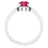 Platinum Round Lab-Grown Ruby & Natural Diamond Accented Ring - view 2