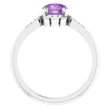 Platinum Round Natural Amethyst & Natural Diamond Accented Ring – 6mm Stones - view 2