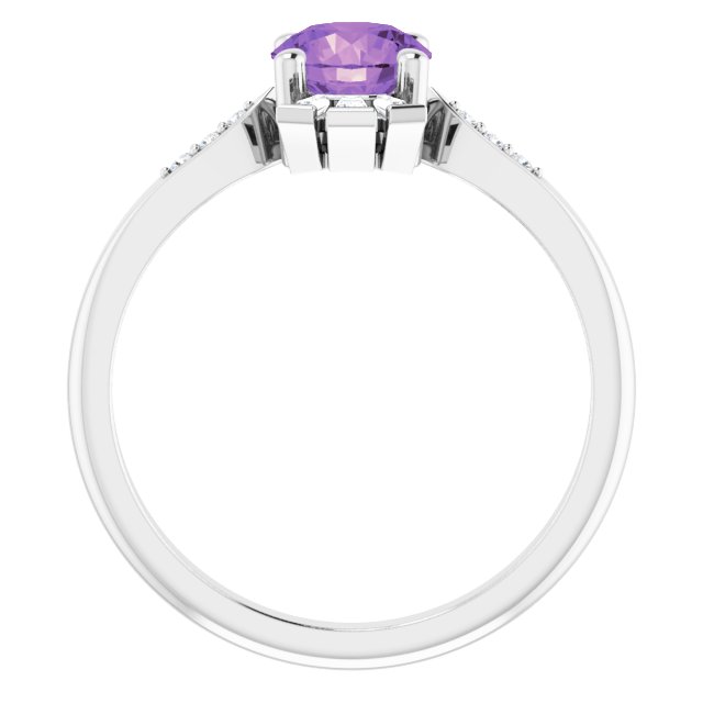 Platinum Round Natural Amethyst & Natural Diamond Accented Ring – 6mm Stones - view 2