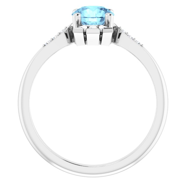 14K Gold Round Natural Aquamarine & Natural Diamond Accented Ring IV - White Gold - view 2