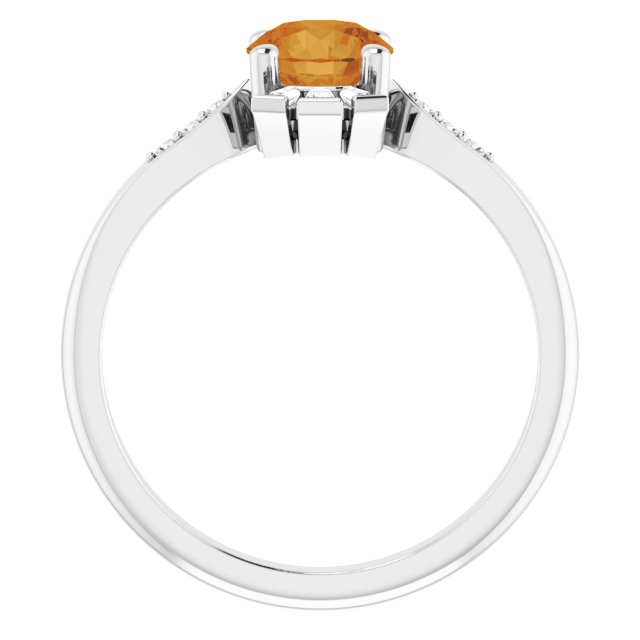 14K Gold Round Natural Citrine & Natural Diamond Accented Ring II - White Gold - view 2
