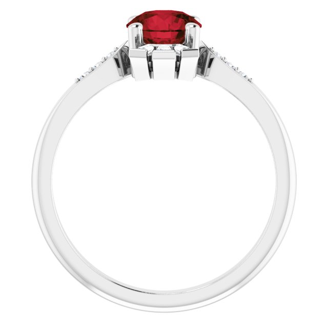 14K Gold Round Natural Mozambique Garnet & Natural Diamond Accented Ring II - White Gold - view 2