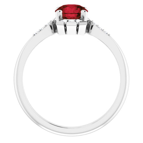 Platinum Round Natural Garnet & Natural Diamond Accented Ring - view 2