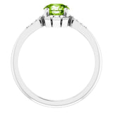 Platinum Round Natural Peridot & Natural Diamond Accented Ring – 6mm Stones - view 2
