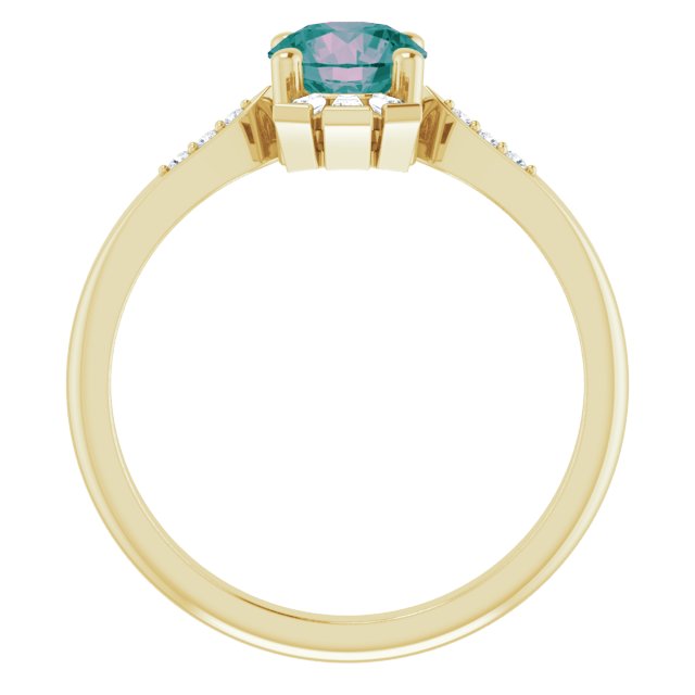 14K Gold Round Lab-Grown Alexandrite & Natural Diamond Accented Ring - Yellow Gold - view 2