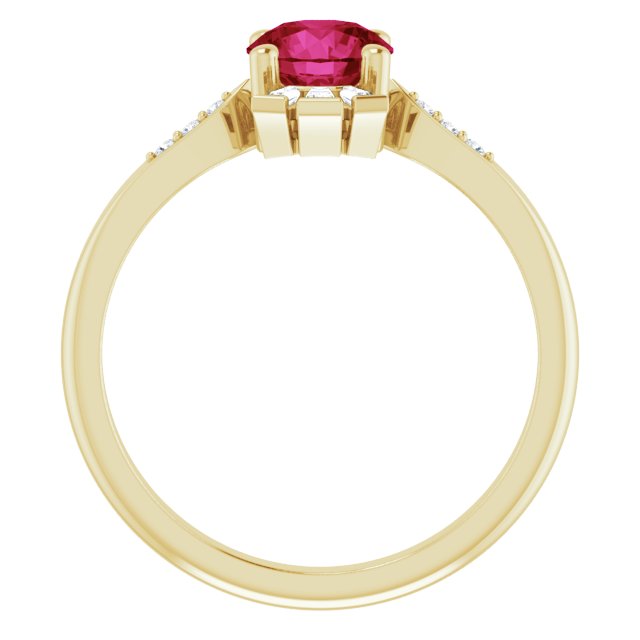 14K Gold Round Lab-Grown Ruby & Natural Diamond Accented Ring - Yellow Gold - view 2