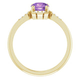 14K Gold Round Natural Amethyst & Natural Diamond Accented Ring II - Yellow Gold - view 2