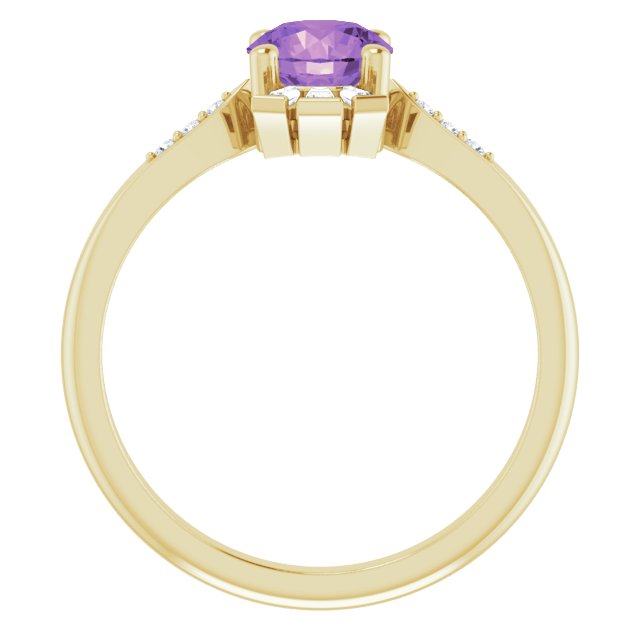 14K Gold Round Natural Amethyst & Natural Diamond Accented Ring II - Yellow Gold - view 2