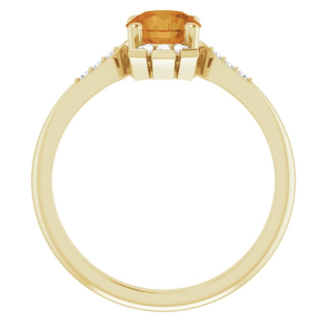 14K Gold Round Natural Citrine & Natural Diamond Accented Ring II - Yellow Gold - view 2