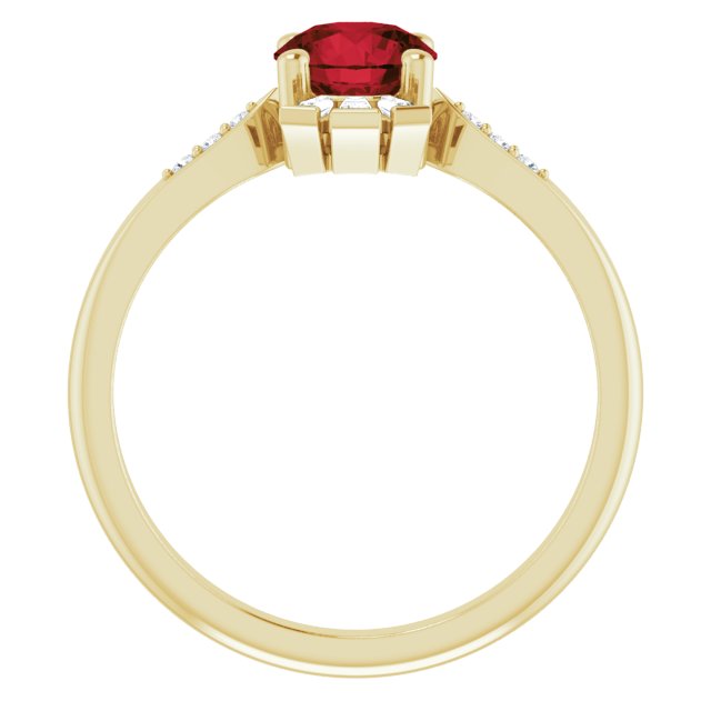 14K Gold Round Natural Mozambique Garnet & Natural Diamond Accented Ring II - Yellow Gold - view 2