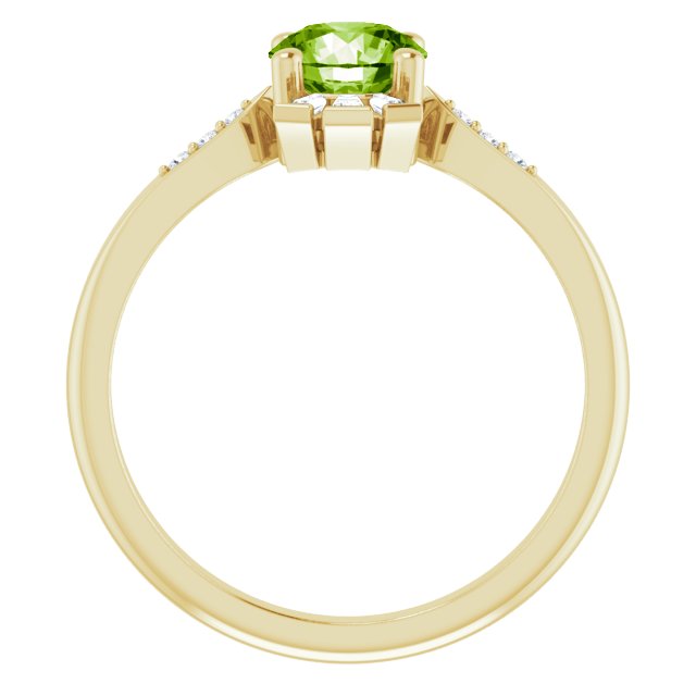 14K Gold Round Natural Peridot & Natural Diamond Accented Ring – 6mm Stones - Yellow Gold - view 2