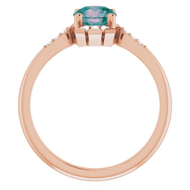 14K Gold Round Lab-Grown Alexandrite & Natural Diamond Accented Ring - Rose Gold - view 2