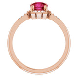 14K Gold Round Lab-Grown Ruby & Natural Diamond Accented Ring - Rose Gold - view 2