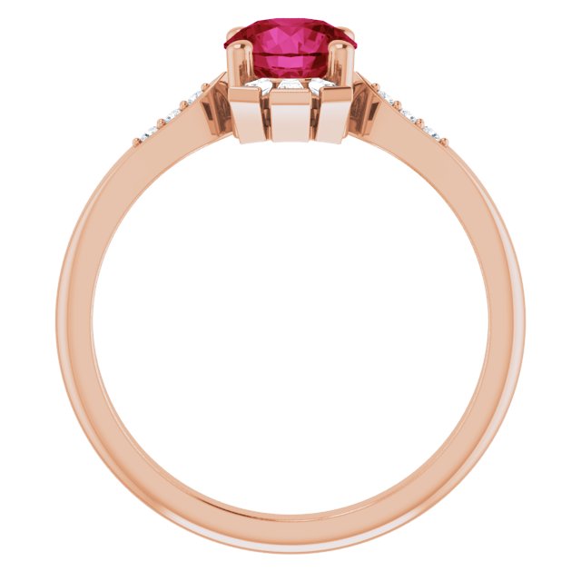 14K Gold Round Lab-Grown Ruby & Natural Diamond Accented Ring - Rose Gold - view 2