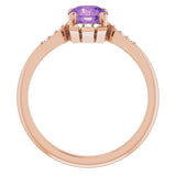 14K Gold Round Natural Amethyst & Natural Diamond Accented Ring II - Rose Gold - view 2