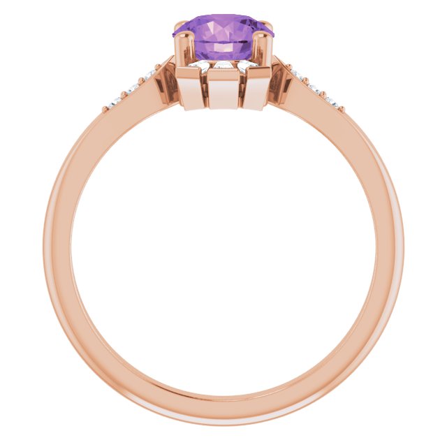 14K Gold Round Natural Amethyst & Natural Diamond Accented Ring II - Rose Gold - view 2