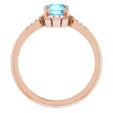 14K Gold Round Natural Aquamarine & Natural Diamond Accented Ring IV - Rose Gold - view 2