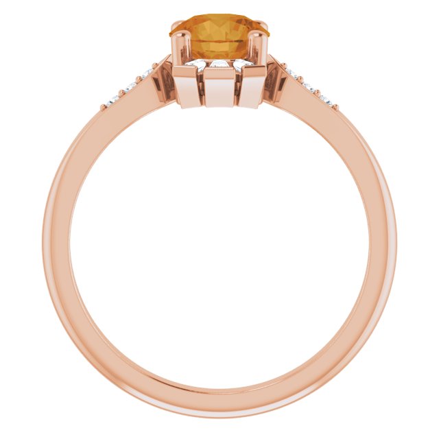 14K Gold Round Natural Citrine & Natural Diamond Accented Ring II - Rose Gold - view 2