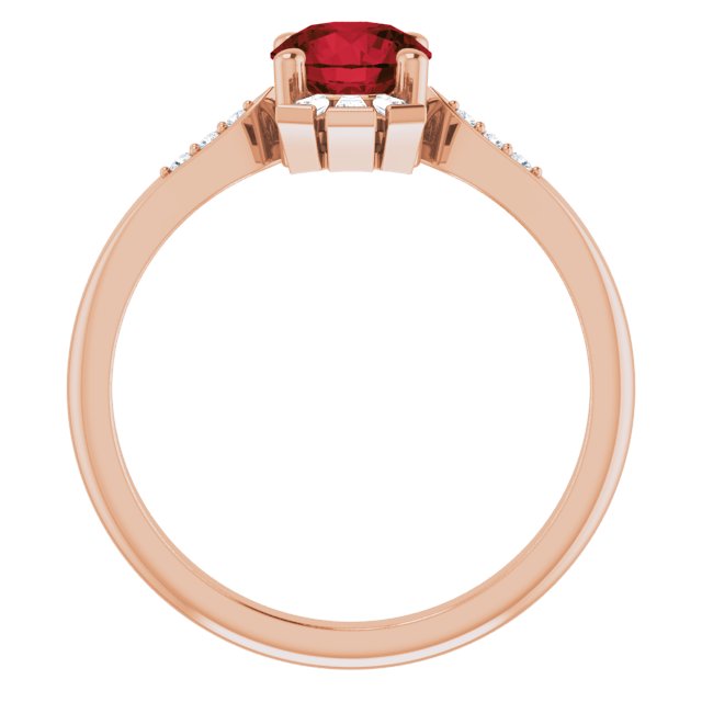 14K Gold Round Natural Mozambique Garnet & Natural Diamond Accented Ring II - Rose Gold - view 2