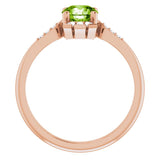 14K Gold Round Natural Peridot & Natural Diamond Accented Ring – 6mm Stones - Rose Gold - view 2