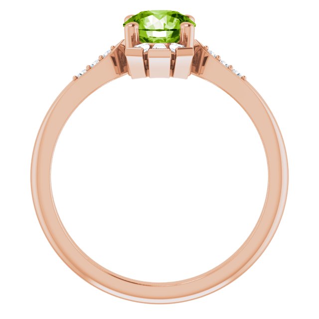 14K Gold Round Natural Peridot & Natural Diamond Accented Ring – 6mm Stones - Rose Gold - view 2