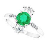 14K Gold Round Lab-Grown Emerald & Natural Diamond Accented Ring - White Gold - view 5