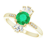 14K Gold Round Lab-Grown Emerald & Natural Diamond Accented Ring - Yellow Gold - view 5