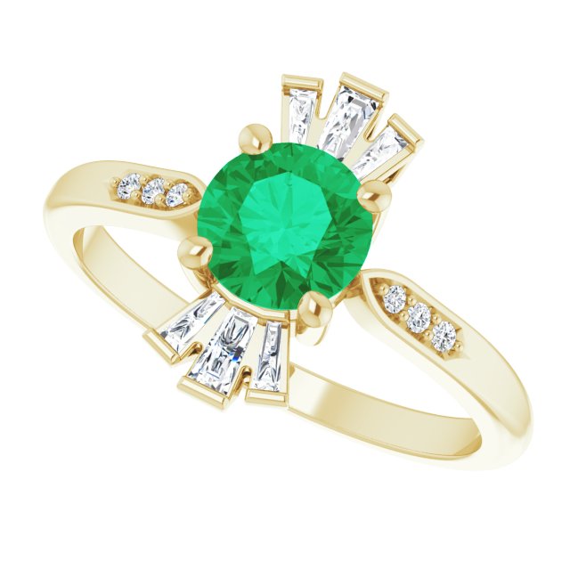 14K Gold Round Lab-Grown Emerald & Natural Diamond Accented Ring - Yellow Gold - view 5