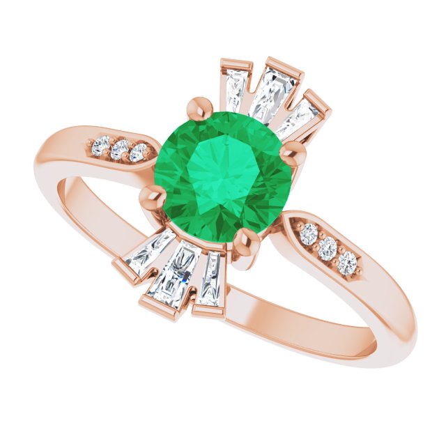 14K Gold Round Lab-Grown Emerald & Natural Diamond Accented Ring - Rose Gold - view 5