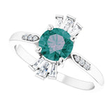 Platinum Round Lab-Grown Alexandrite & Natural Diamond Accented Ring - view 5
