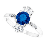Platinum Round Natural Blue Sapphire & Natural Diamond Accented Ring – 6mm Stones - view 5