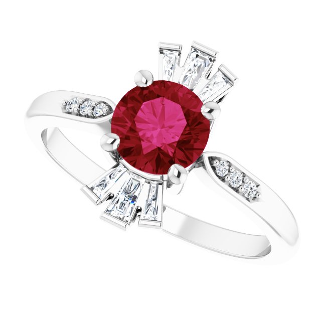 14K Gold Round Lab-Grown Ruby & Natural Diamond Accented Ring - White Gold - view 5