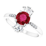 Platinum Round Lab-Grown Ruby & Natural Diamond Accented Ring - view 5