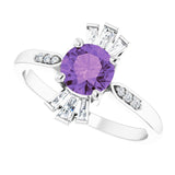 Platinum Round Natural Amethyst & Natural Diamond Accented Ring – 6mm Stones - view 5