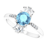 Platinum Round Natural Aquamarine & Natural Diamond Accented Ring IV - view 5
