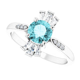 Platinum Round Natural Blue Zircon & Natural Diamond Accented Ring – 6mm Stones - view 5