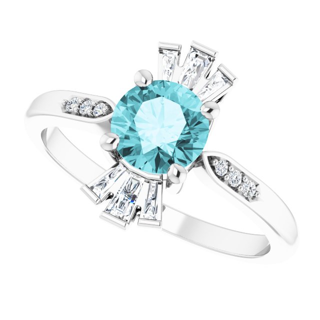 Platinum Round Natural Blue Zircon & Natural Diamond Accented Ring – 6mm Stones - view 5