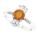 14K Gold Round Natural Citrine & Natural Diamond Accented Ring II - White Gold - view 5