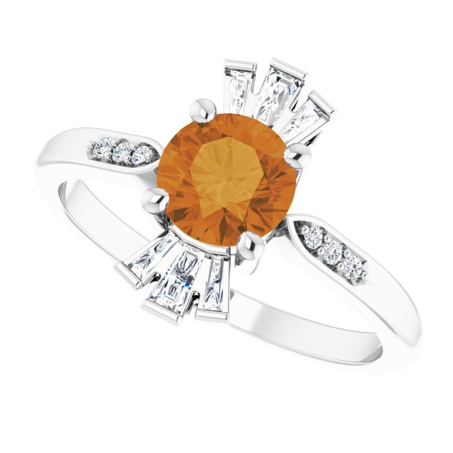 14K Gold Round Natural Citrine & Natural Diamond Accented Ring II - White Gold - view 5