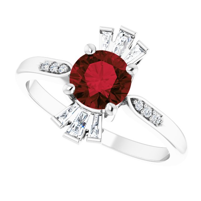 14K Gold Round Natural Mozambique Garnet & Natural Diamond Accented Ring II - White Gold - view 5